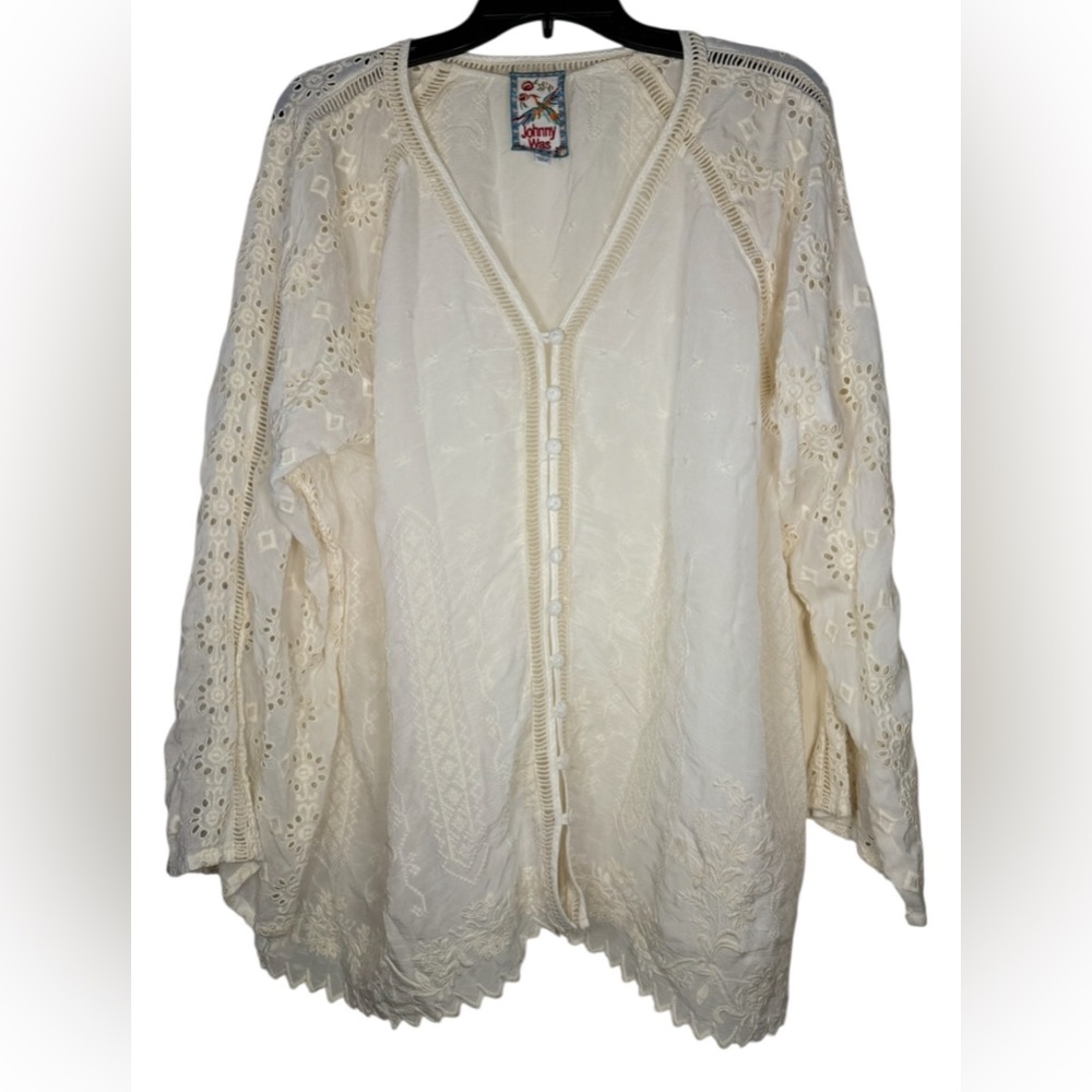 Johnny Was Laurel Amari Womens Embroidered‎ Button Down Blouse